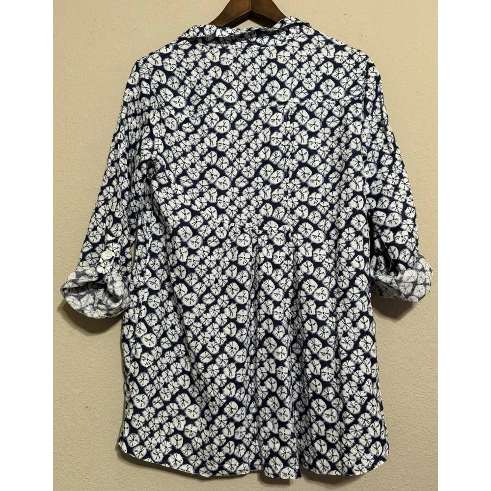 John Mark Women's Linen Tunic Top Small Button Up Pockets Roll Tab Coastal Beach - Picture 5 of 11